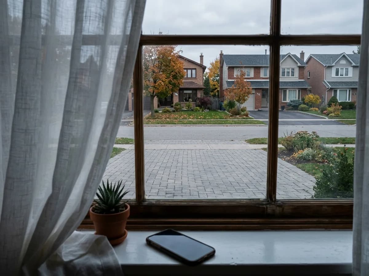 Empty driveway seen from inside a home while waiting on a contractor who did not show.