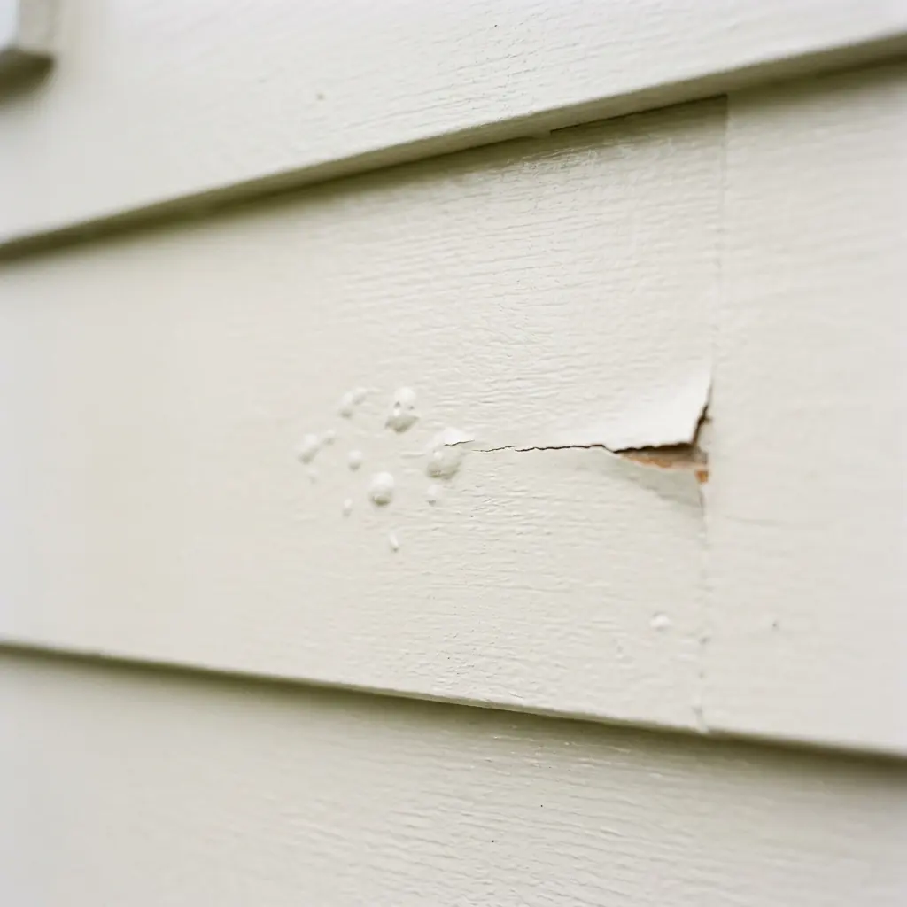 Close up of paint peeling and bubbling on an exterior wall